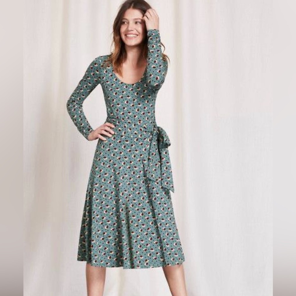 Boden Silvia Long Sleeve Faux Wrap Jersey Knit Dress - Floral Print - Size 12